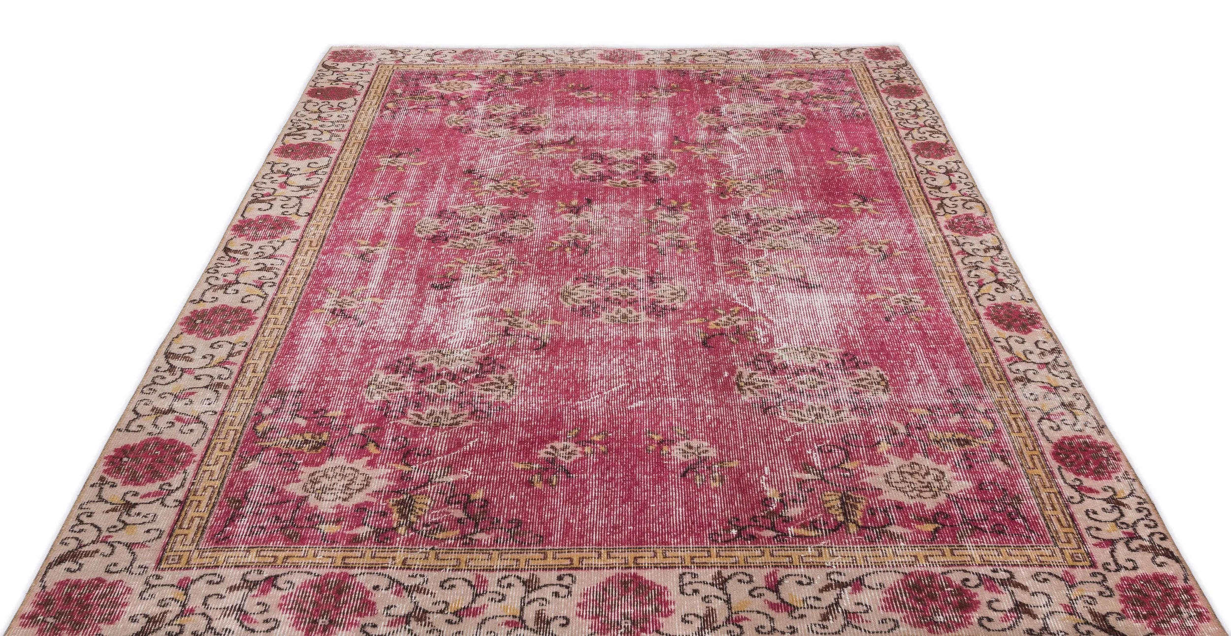Retro Design Floral Over Dyed Vintage Rug 5'9'' x 8'5'' ft 174 x 256 cm