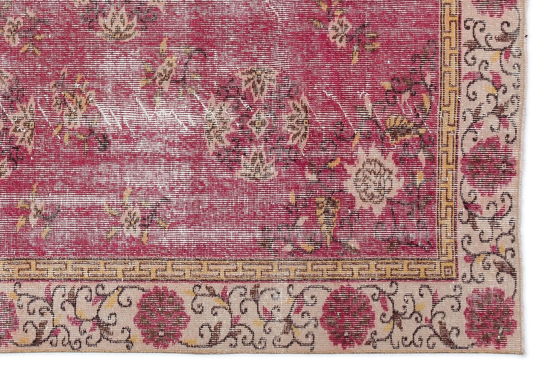Retro Design Floral Over Dyed Vintage Rug 5'9'' x 8'5'' ft 174 x 256 cm