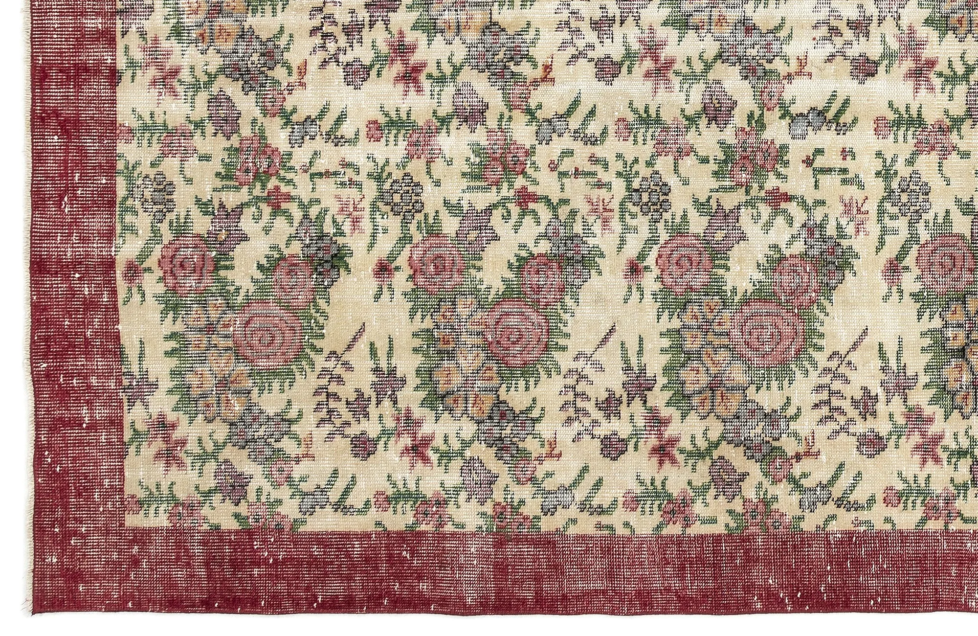 Retro Design Floral Over Dyed Vintage Rug 6'2'' x 9'8'' ft 188 x 295 cm