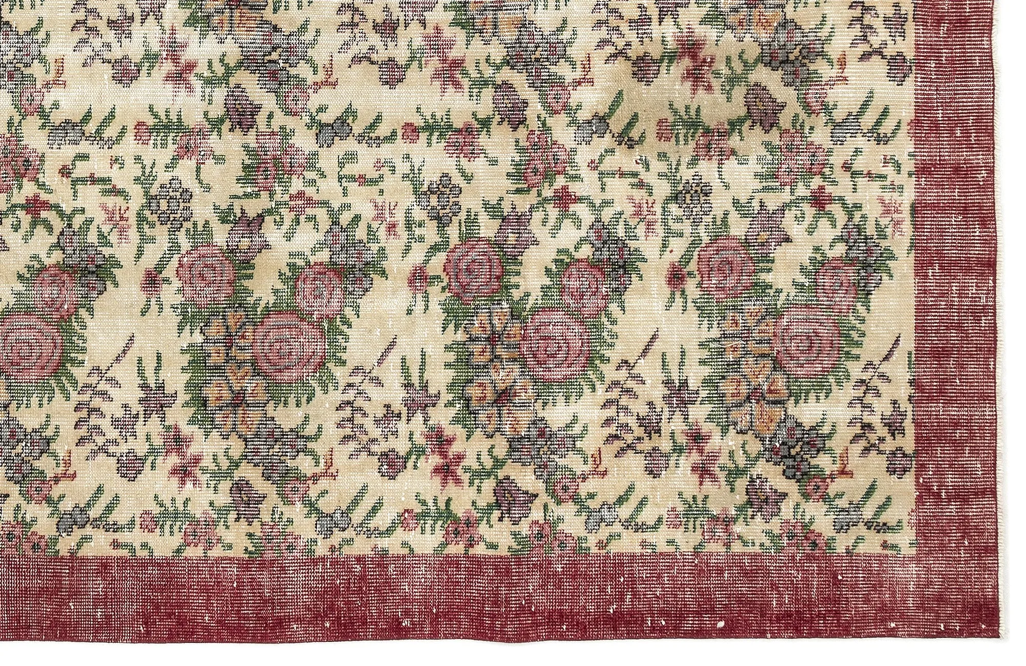 Retro Design Floral Over Dyed Vintage Rug 6'2'' x 9'8'' ft 188 x 295 cm