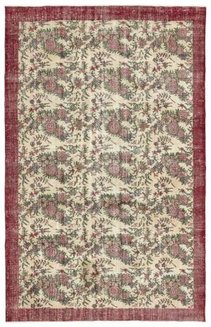 Retro Design Floral Over Dyed Vintage Rug 6'2'' x 9'8'' ft 188 x 295 cm