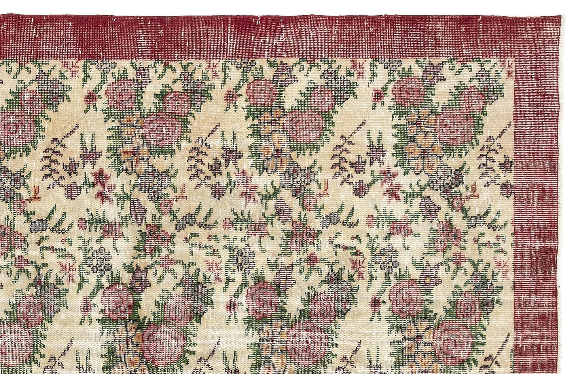 Retro Design Floral Over Dyed Vintage Rug 6'2'' x 9'8'' ft 188 x 295 cm