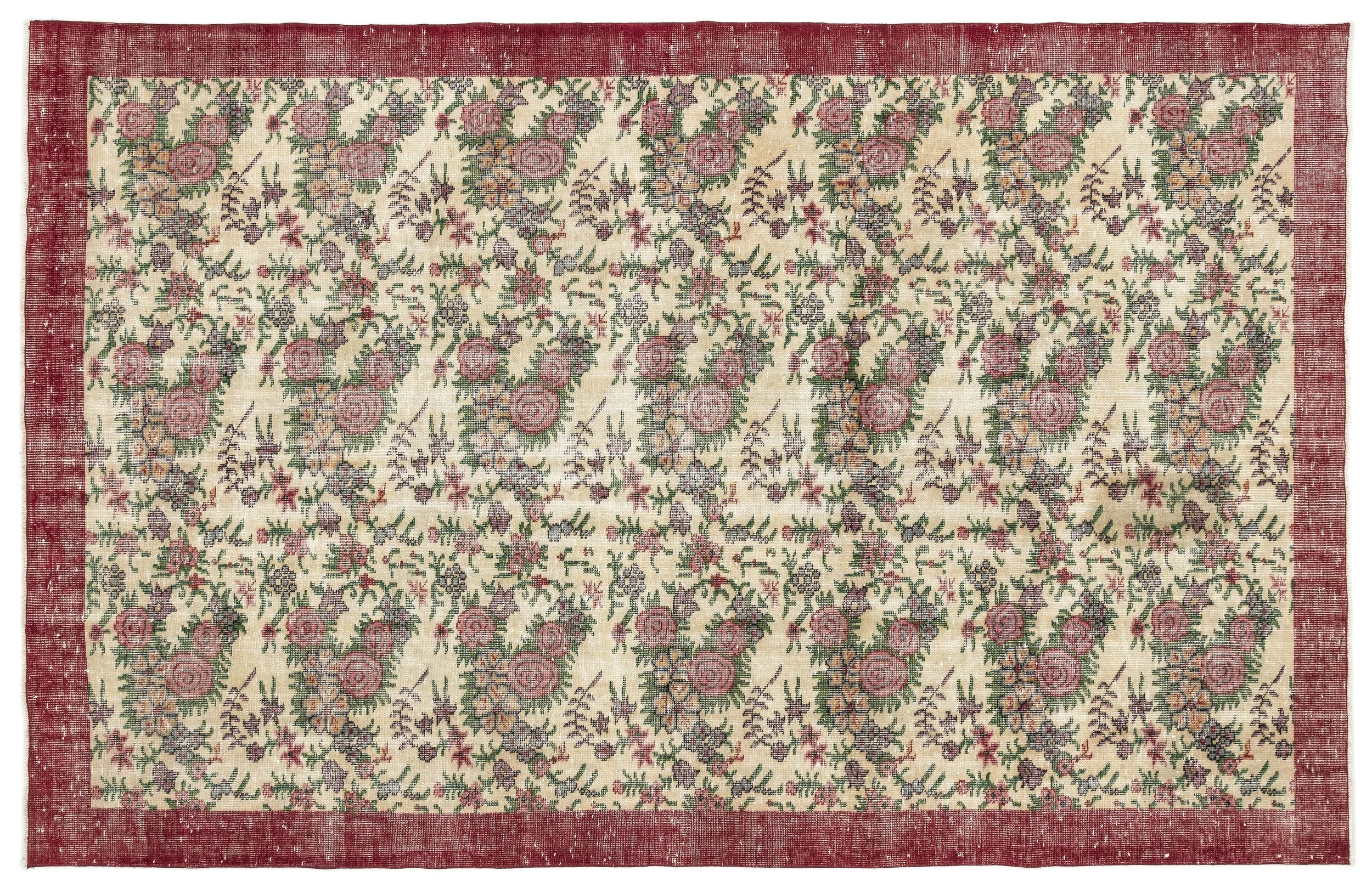 Retro Design Floral Over Dyed Vintage Rug 6'2'' x 9'8'' ft 188 x 295 cm