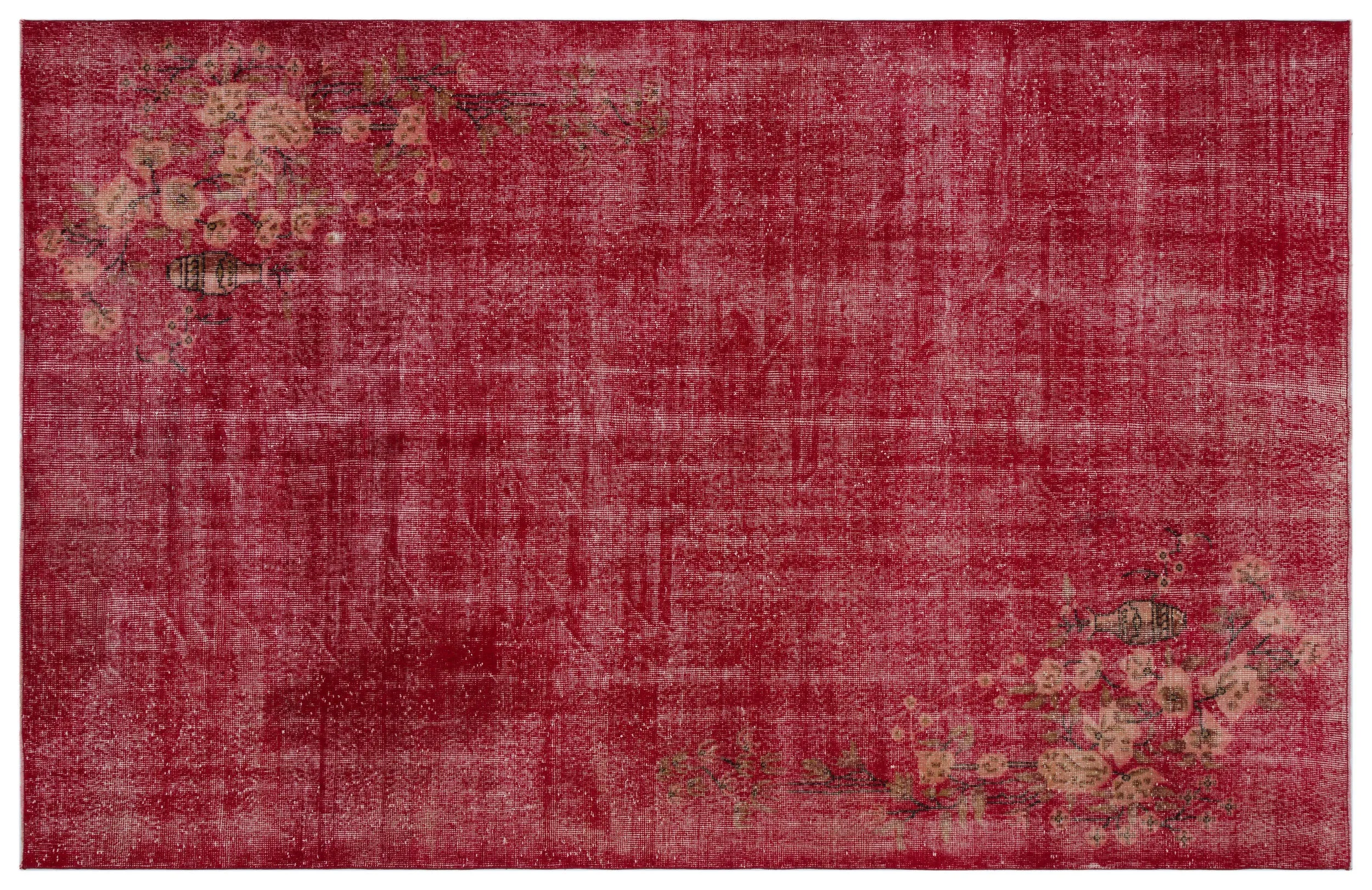 Retro Design Floral Over Dyed Vintage Rug 6'6'' x 9'11'' ft 197 x 303 cm