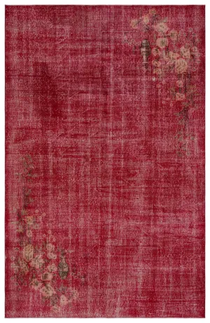 Retro Design Floral Over Dyed Vintage Rug 6'6'' x 9'11'' ft 197 x 303 cm