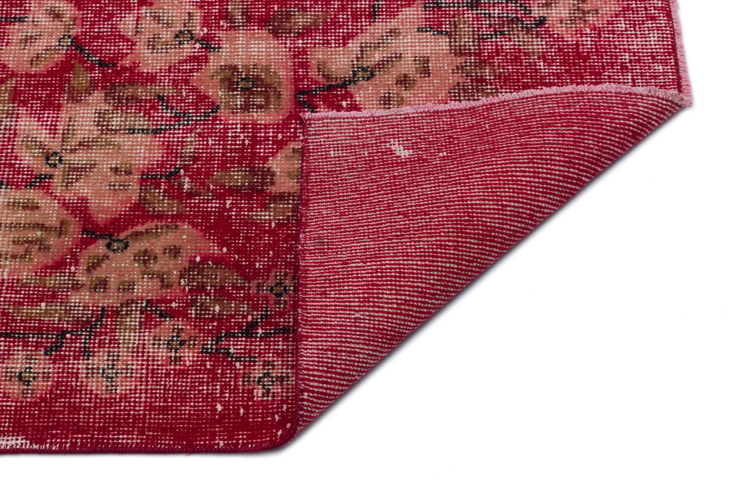 Retro Design Floral Over Dyed Vintage Rug 6'6'' x 9'11'' ft 197 x 303 cm