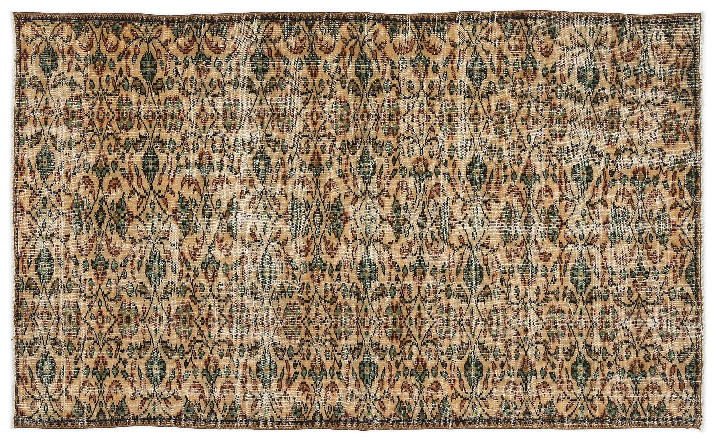 Retro Design Naturel Over Dyed Vintage Rug 4'5'' x 7'5'' ft 134 x 225 cm