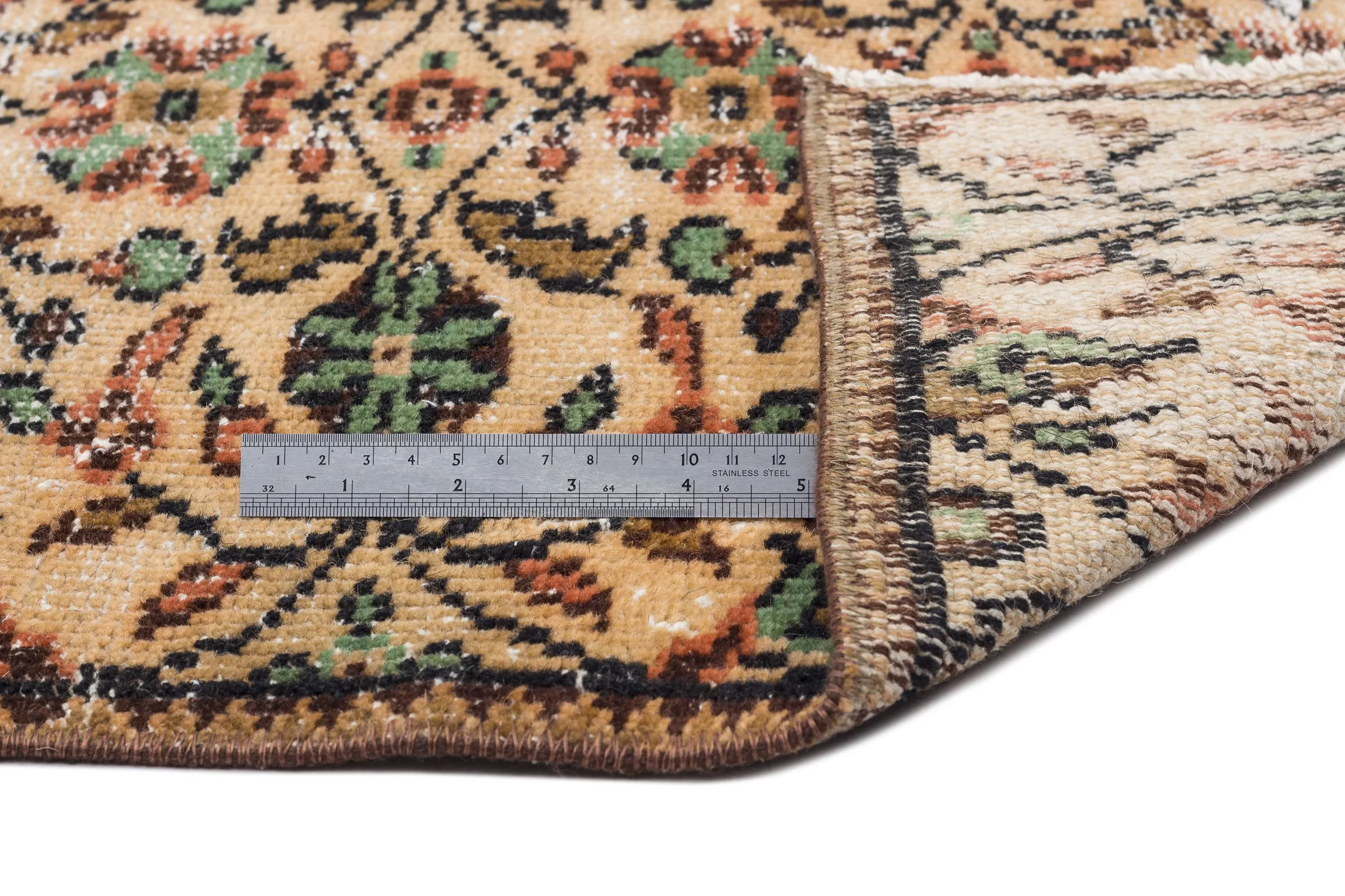 Retro Design Naturel Over Dyed Vintage Rug 4'5'' x 7'5'' ft 134 x 225 cm