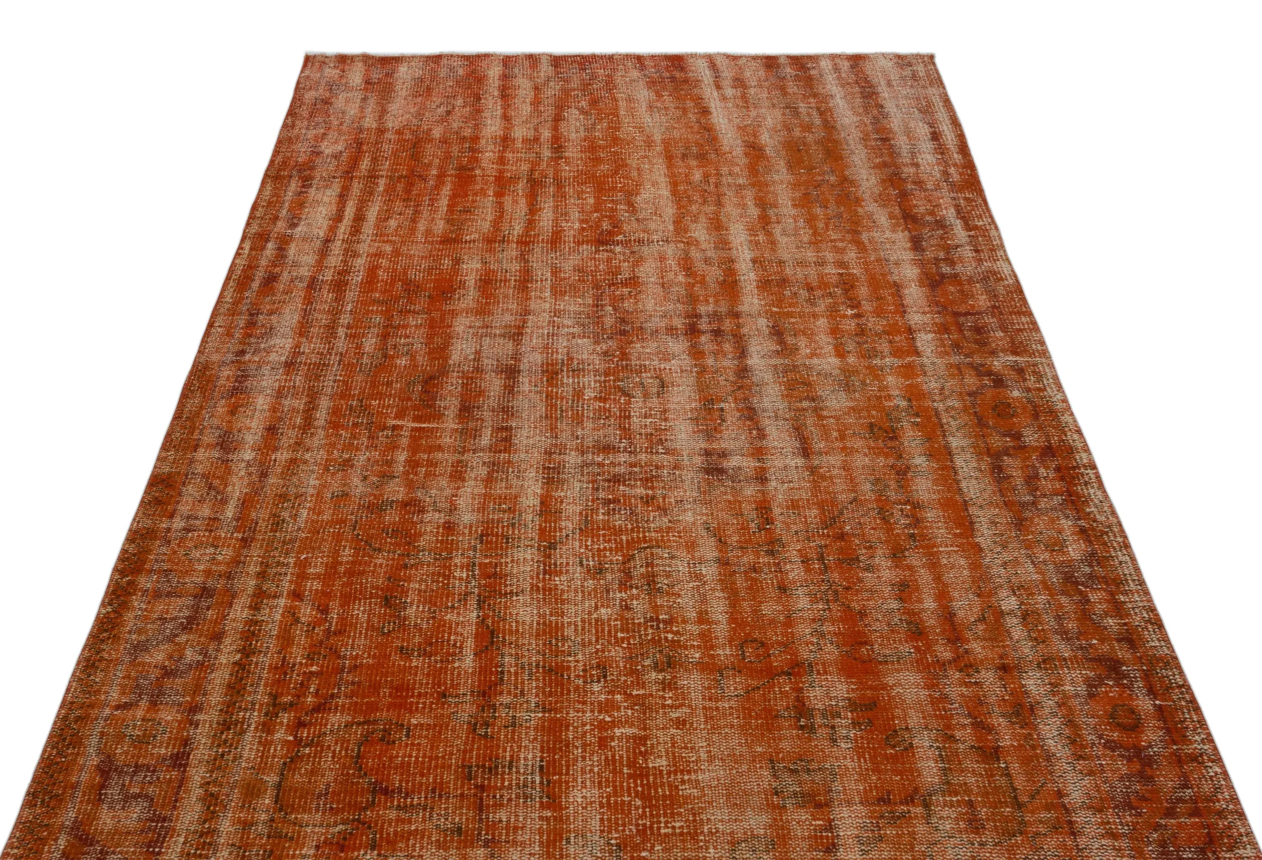 Retro Design Orange Over Dyed Vintage Rug 5'1'' x 9'2'' ft 156 x 280 cm