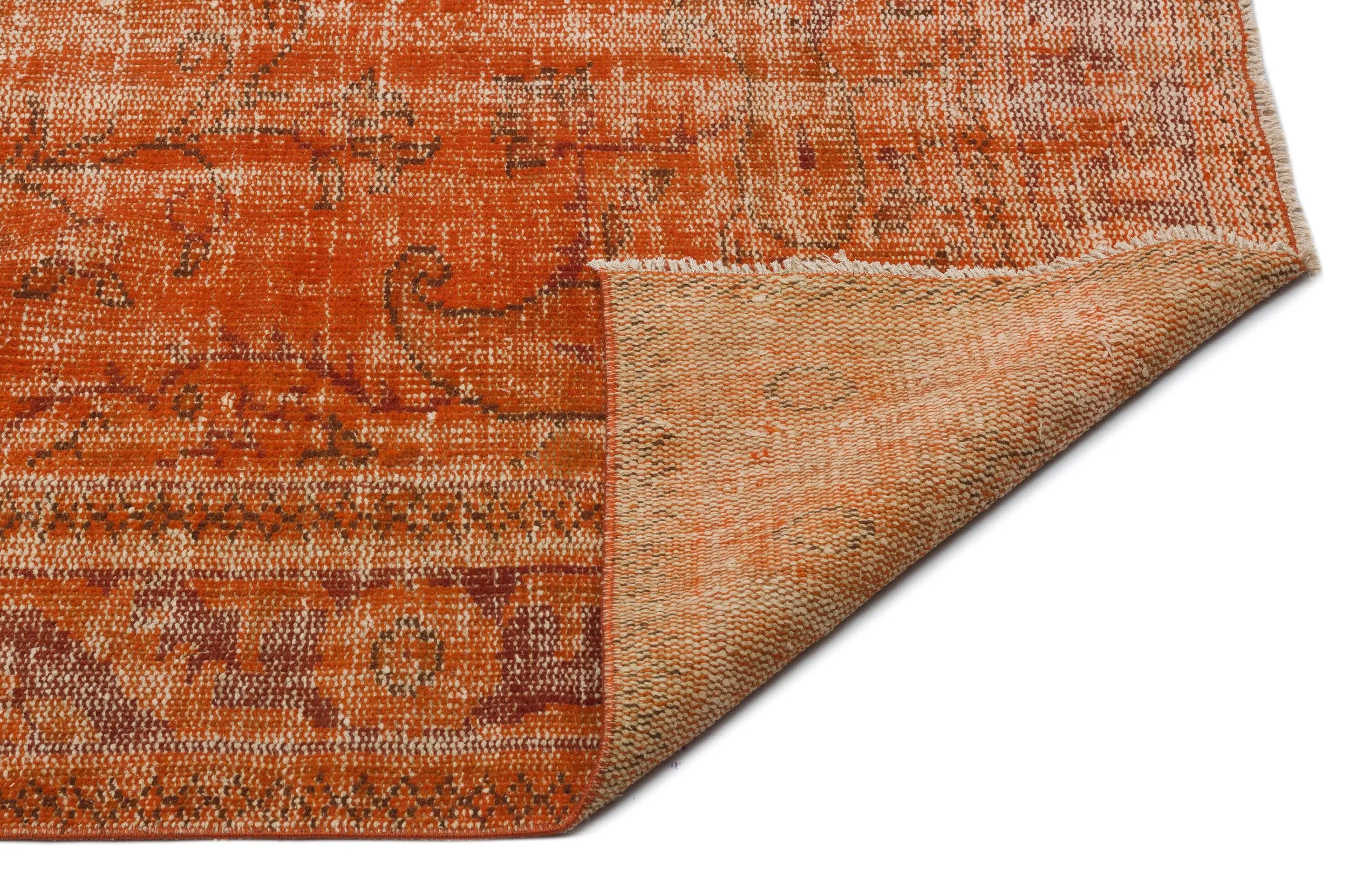 Retro Design Orange Over Dyed Vintage Rug 5'1'' x 9'2'' ft 156 x 280 cm