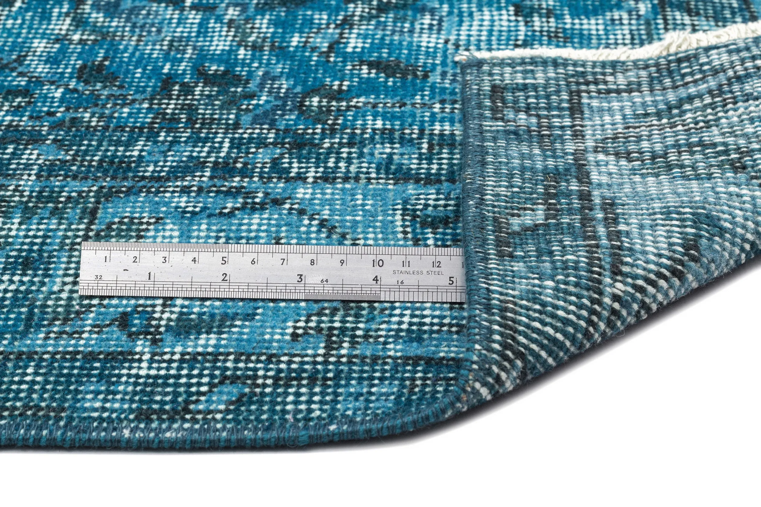 Retro Design Stone Blue Over Dyed Vintage Rug 4'11'' x 9'3'' ft 150 x 282 cm