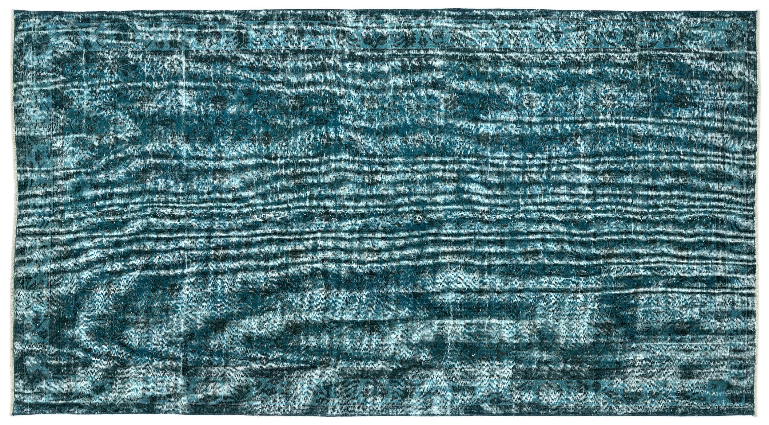Retro Design Stone Blue Over Dyed Vintage Rug 4'11'' x 9'3'' ft 150 x 282 cm