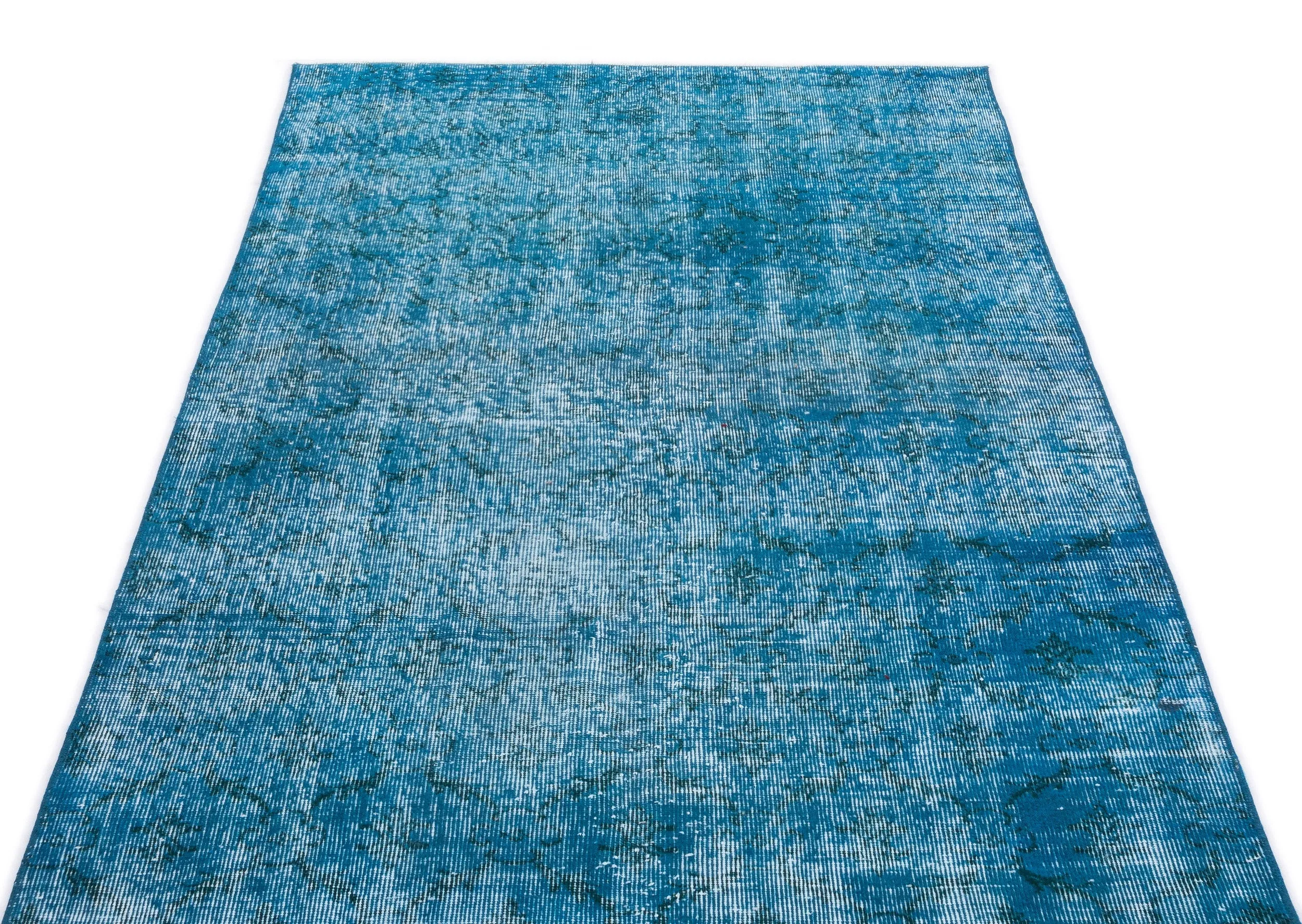 Retro Design Turquoise Over Dyed Vintage Rug 3'11'' x 6'11'' ft 119 x 210 cm