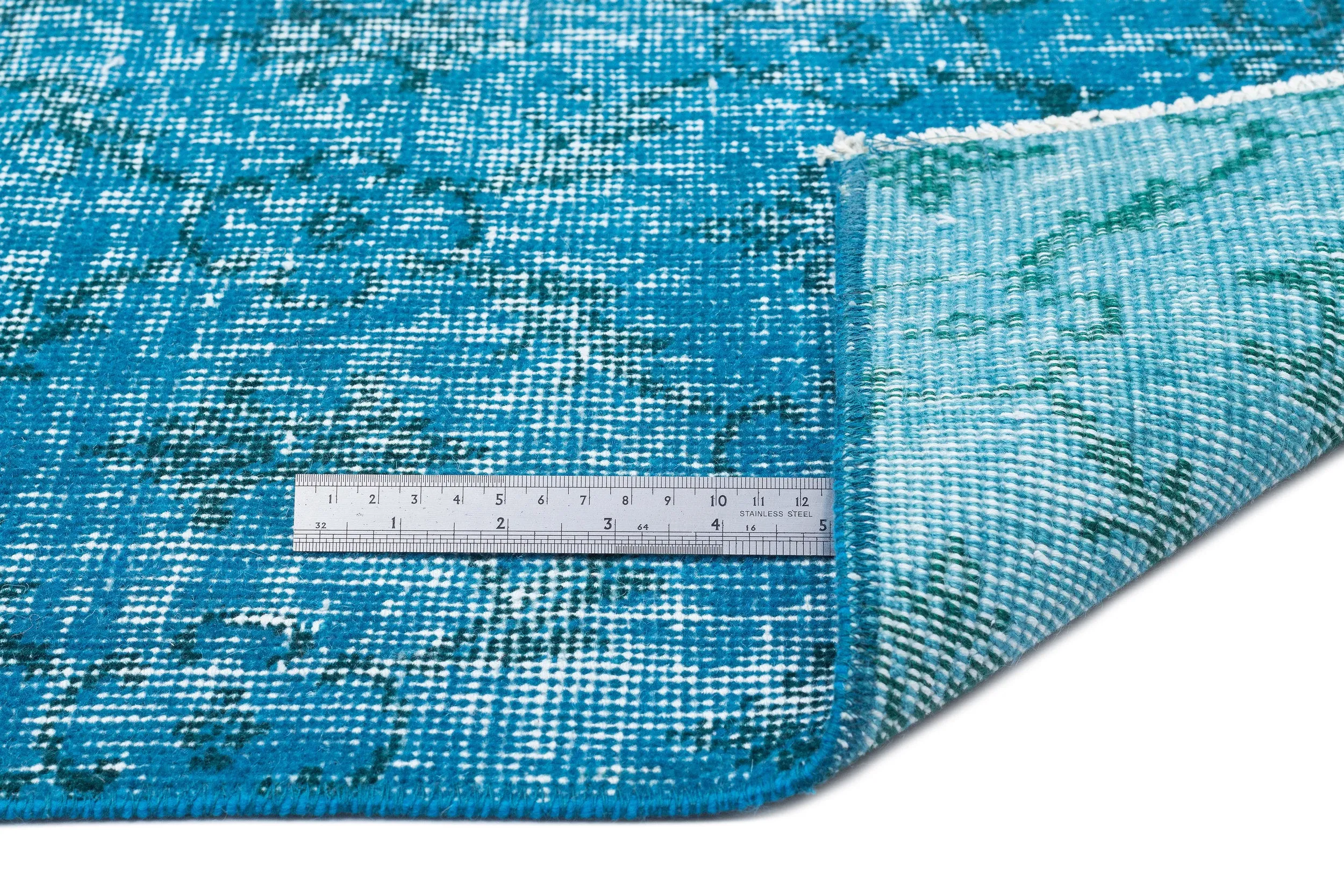 Retro Design Turquoise Over Dyed Vintage Rug 3'11'' x 6'11'' ft 119 x 210 cm