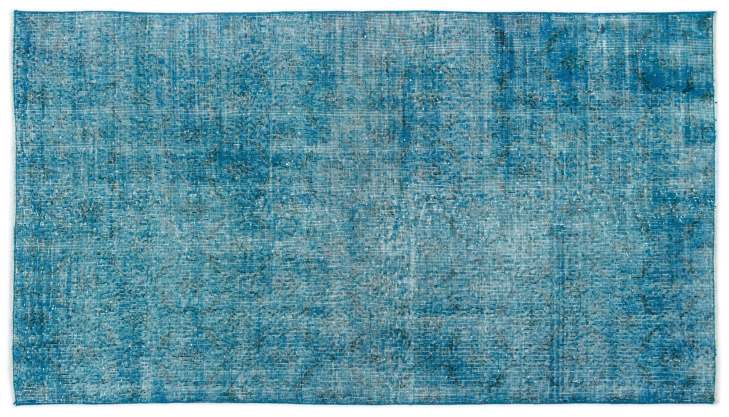 Retro Design Turquoise Over Dyed Vintage Rug 3'11'' x 6'11'' ft 119 x 210 cm