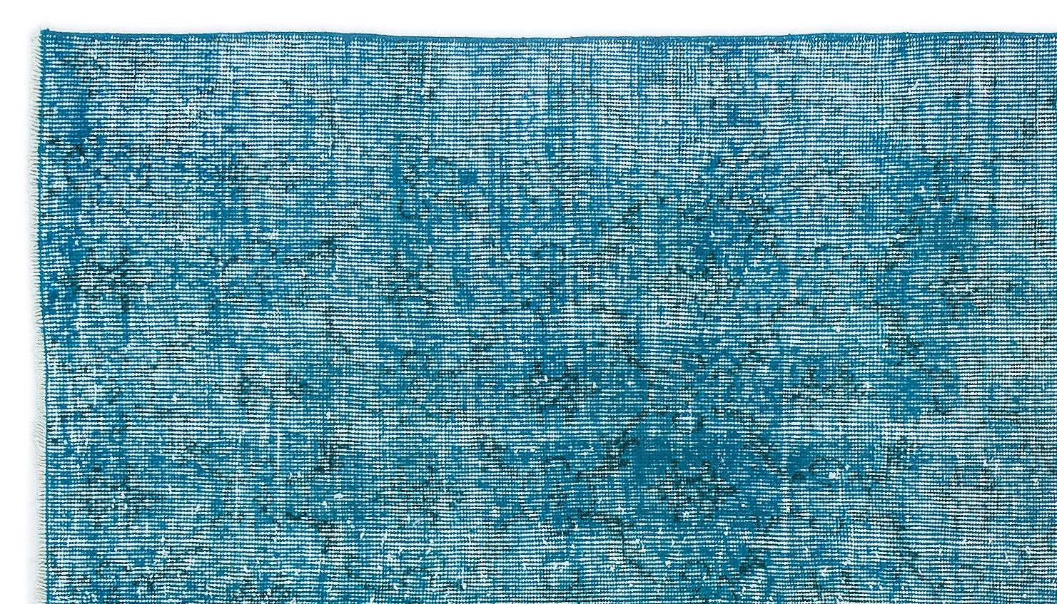 Retro Design Turquoise Over Dyed Vintage Rug 3'11'' x 6'11'' ft 119 x 210 cm