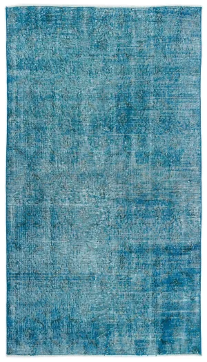 Retro Design Turquoise Over Dyed Vintage Rug 3'11'' x 6'11'' ft 119 x 210 cm