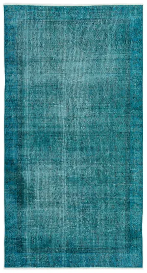 Retro Design Turquoise Over Dyed Vintage Rug 3'7'' x 6'10'' ft 108 x 208 cm