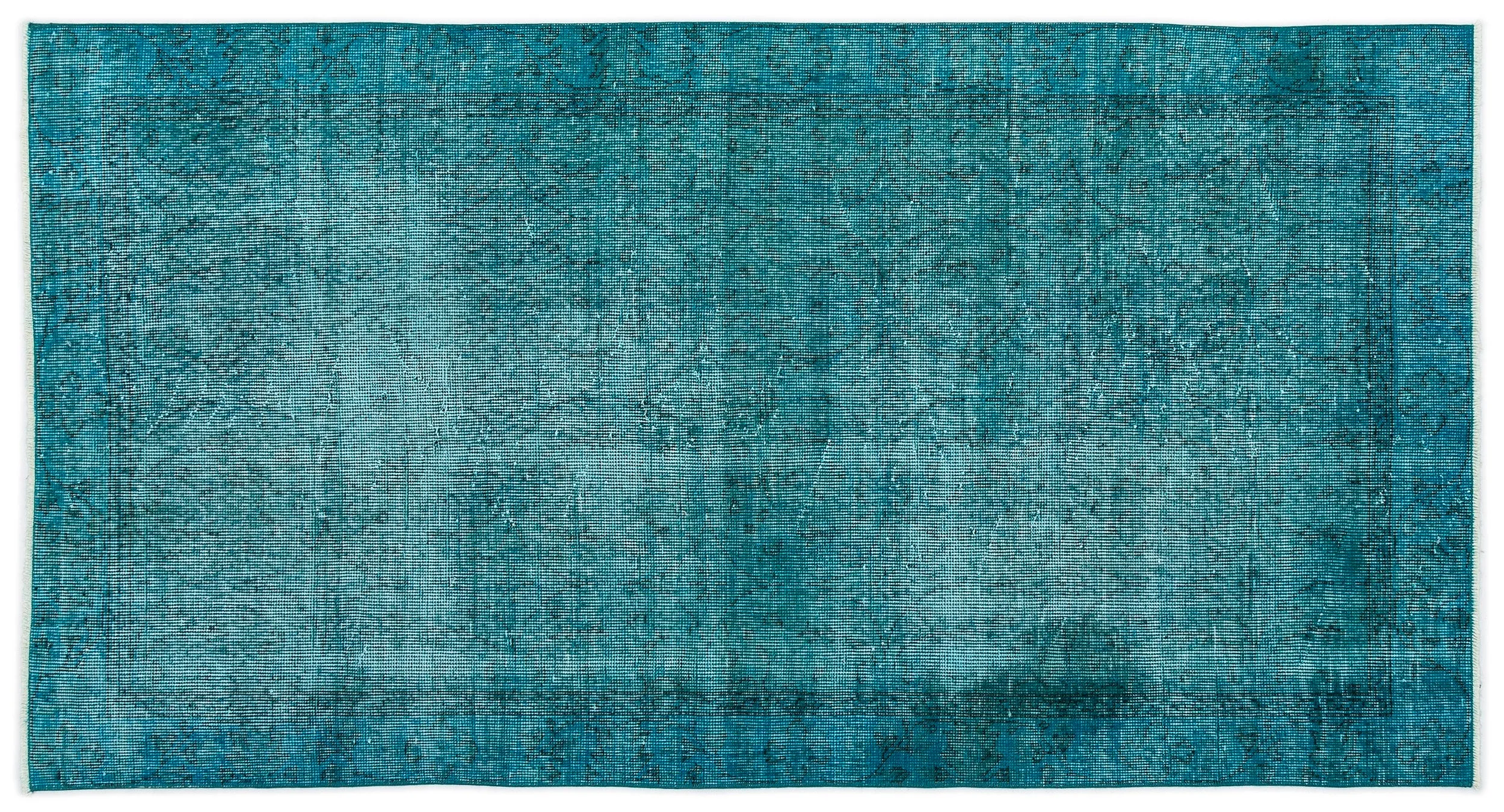 Retro Design Turquoise Over Dyed Vintage Rug 3'7'' x 6'10'' ft 108 x 208 cm