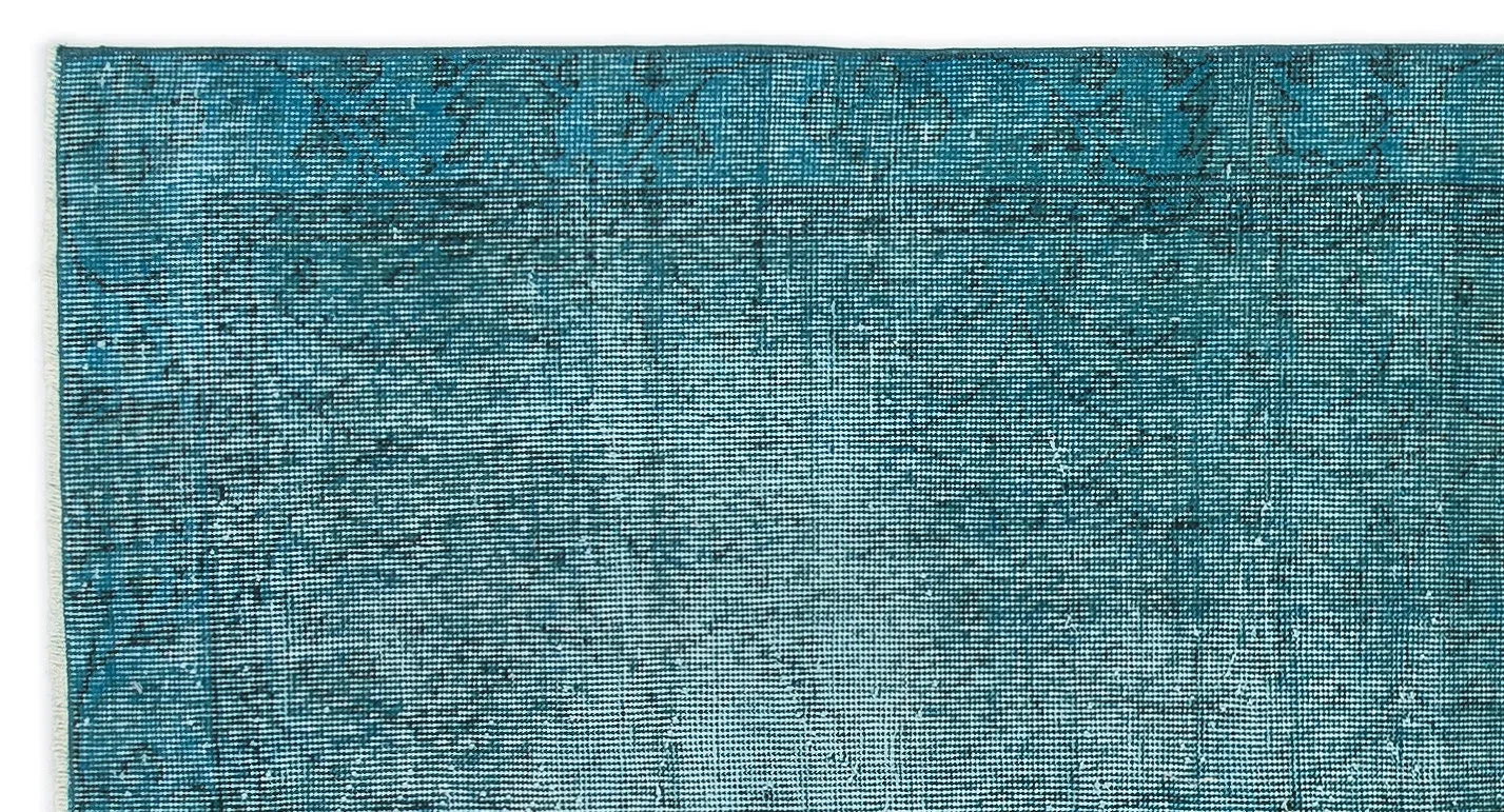 Retro Design Turquoise Over Dyed Vintage Rug 3'7'' x 6'10'' ft 108 x 208 cm