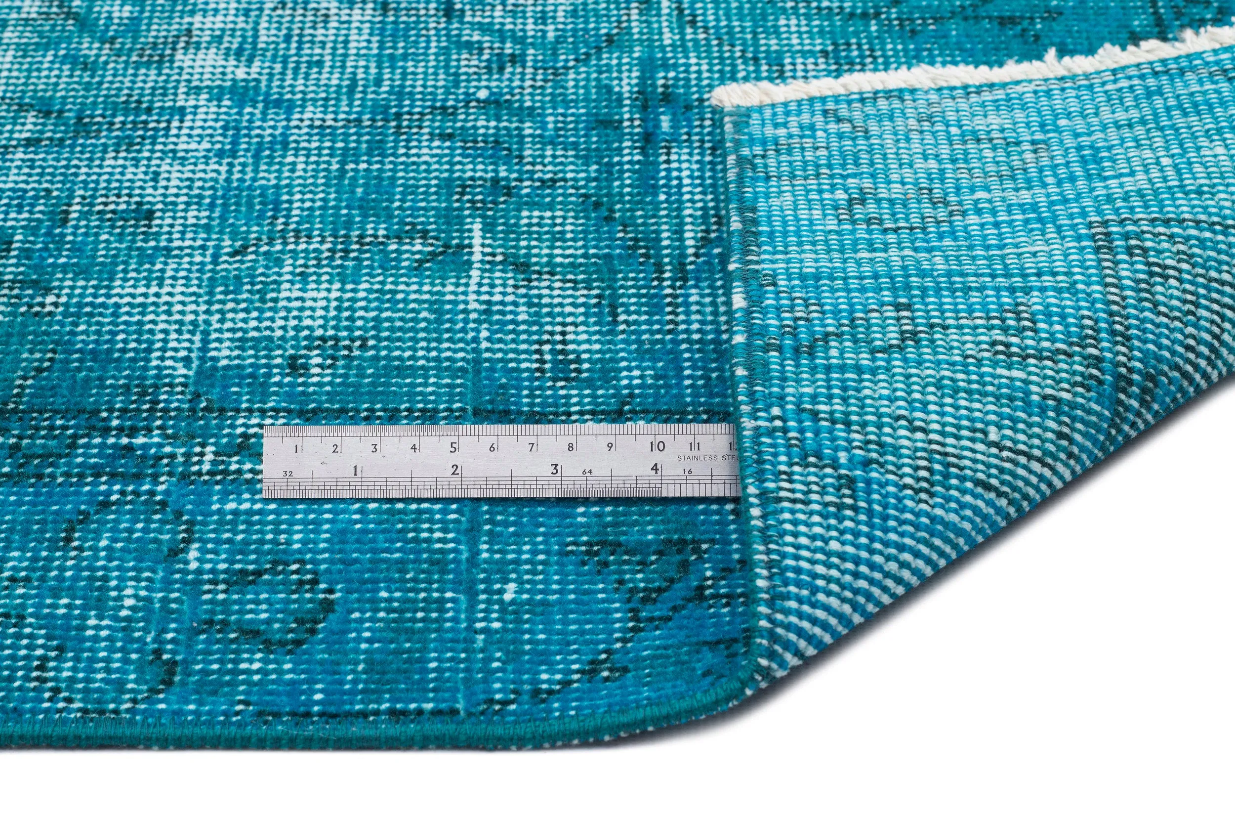 Retro Design Turquoise Over Dyed Vintage Rug 3'7'' x 6'10'' ft 108 x 208 cm