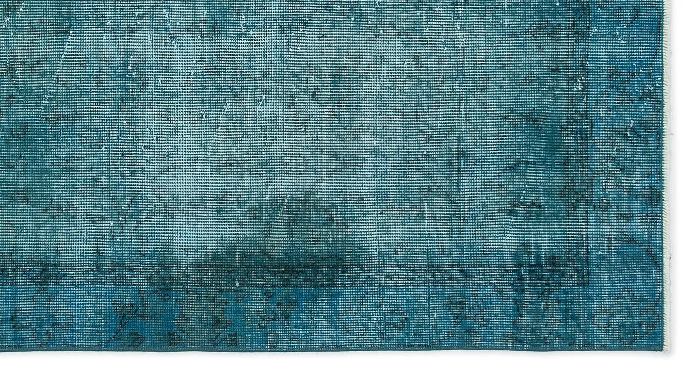 Retro Design Turquoise Over Dyed Vintage Rug 3'7'' x 6'10'' ft 108 x 208 cm