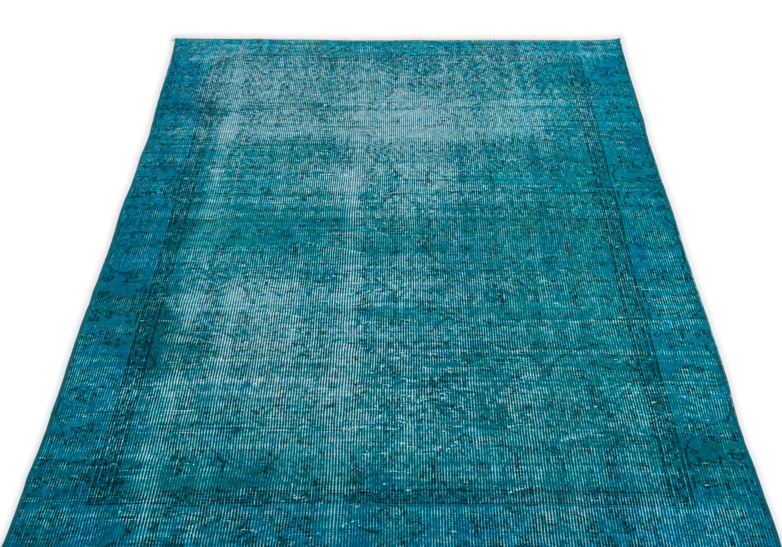 Retro Design Turquoise Over Dyed Vintage Rug 3'7'' x 6'10'' ft 108 x 208 cm