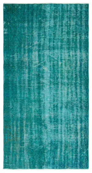 Retro Design Turquoise Over Dyed Vintage Rug 4'2'' x 7'10'' ft 126 x 238 cm