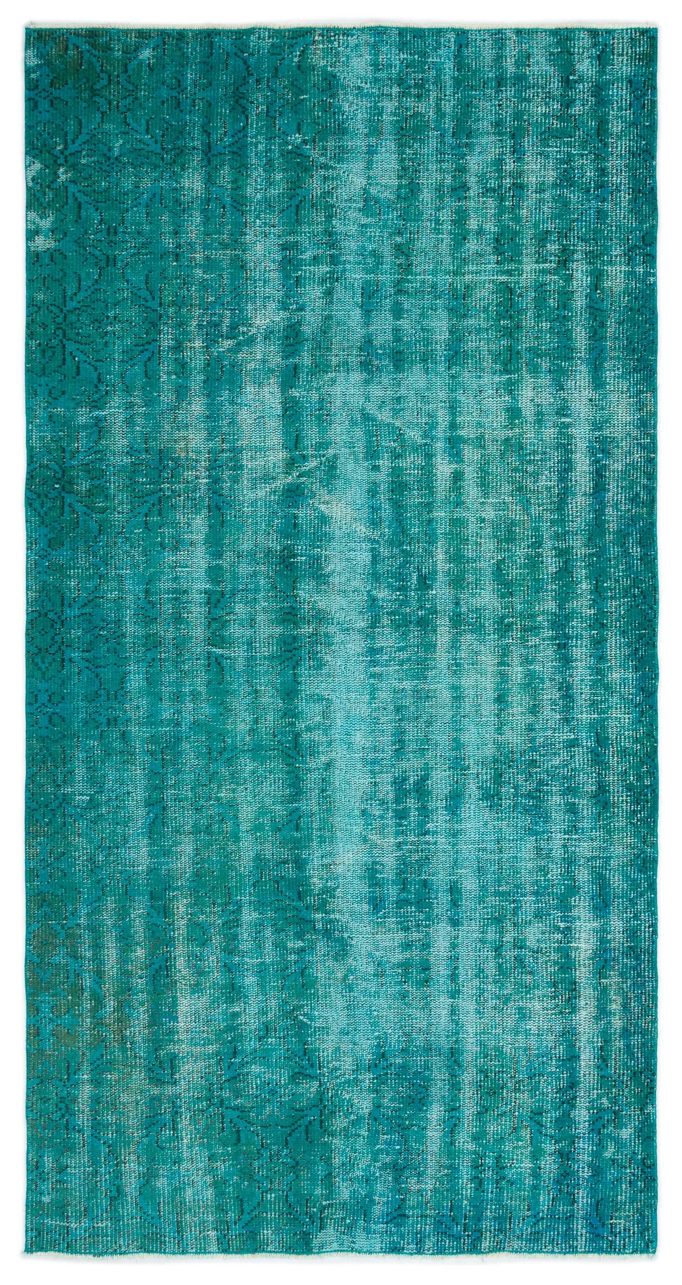 Retro Design Turquoise Over Dyed Vintage Rug 4'2'' x 7'10'' ft 126 x 238 cm