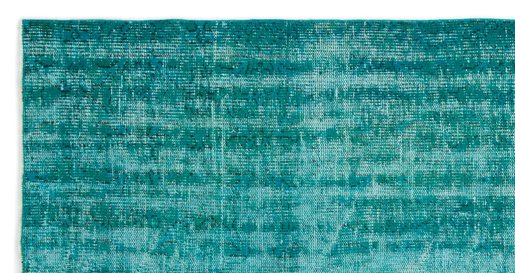 Retro Design Turquoise Over Dyed Vintage Rug 4'2'' x 7'10'' ft 126 x 238 cm