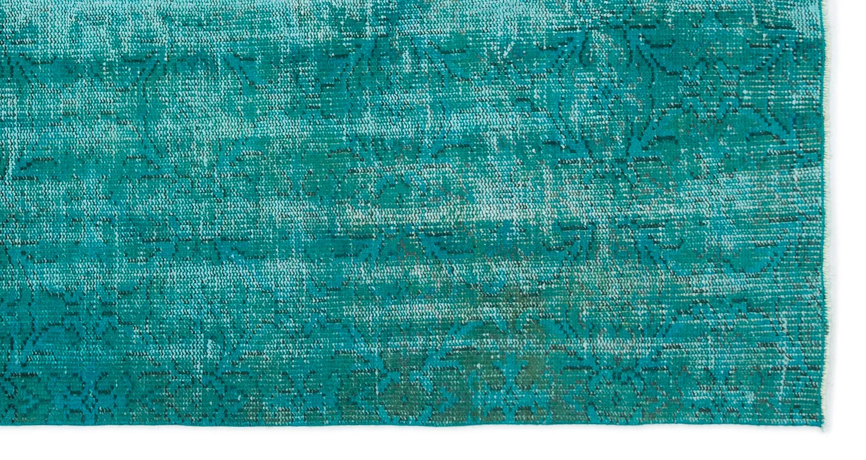 Retro Design Turquoise Over Dyed Vintage Rug 4'2'' x 7'10'' ft 126 x 238 cm