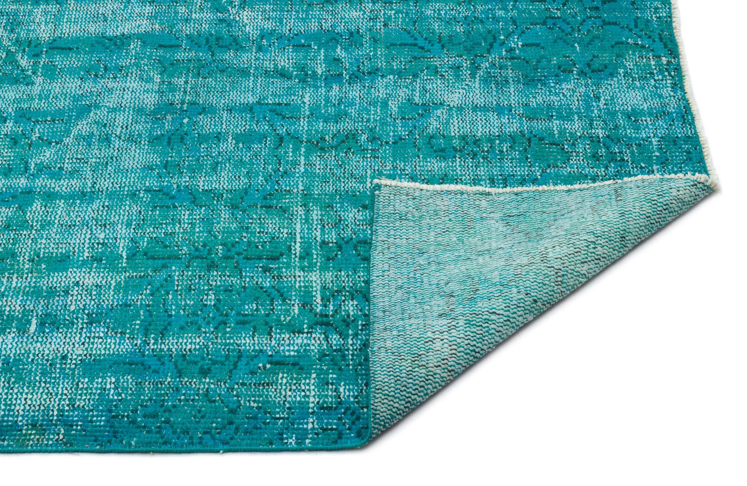 Retro Design Turquoise Over Dyed Vintage Rug 4'2'' x 7'10'' ft 126 x 238 cm