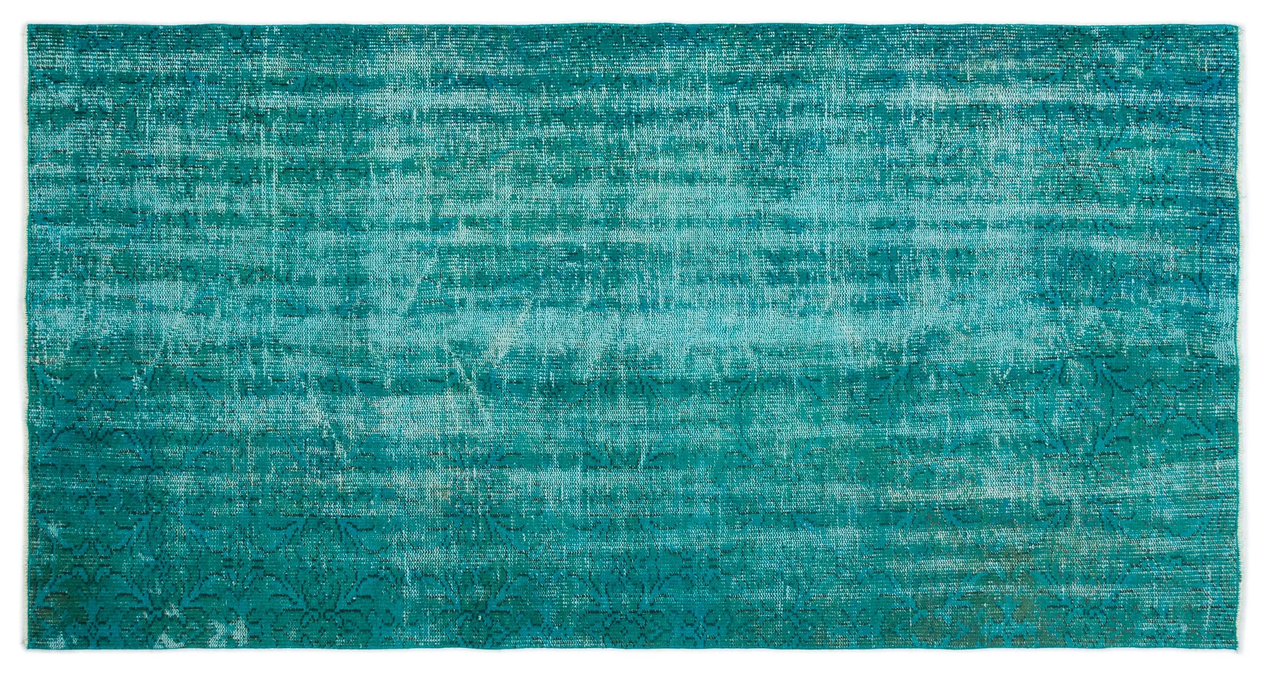 Retro Design Turquoise Over Dyed Vintage Rug 4'2'' x 7'10'' ft 126 x 238 cm