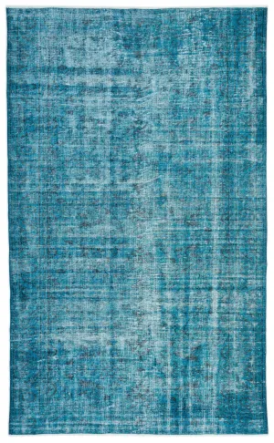 Retro Design Turquoise Over Dyed Vintage Rug 5'10'' x 9'7'' ft 177 x 291 cm