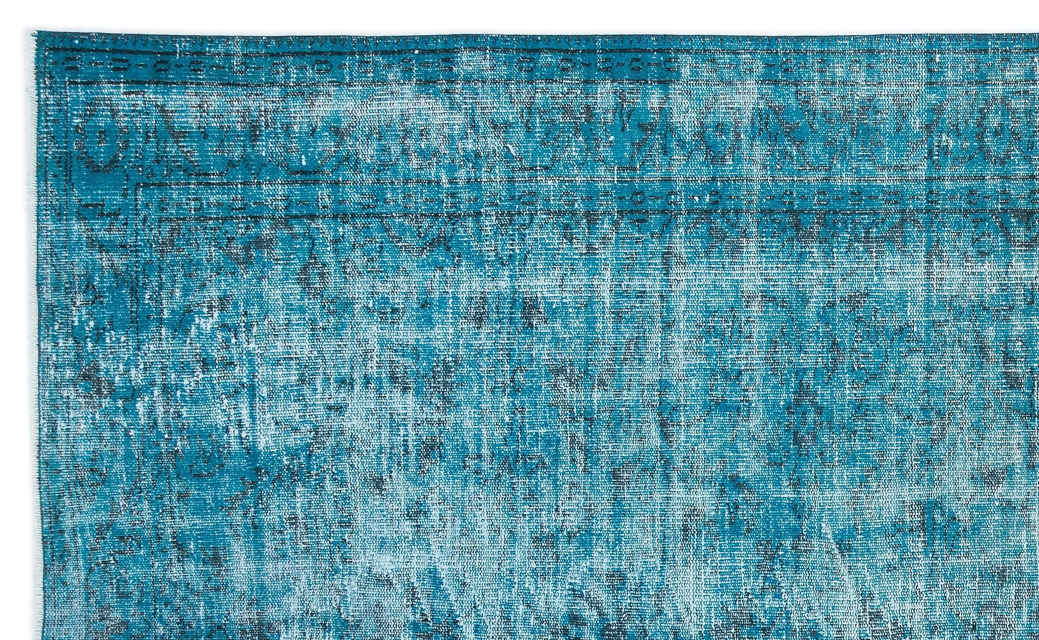 Retro Design Turquoise Over Dyed Vintage Rug 5'10'' x 9'7'' ft 177 x 291 cm