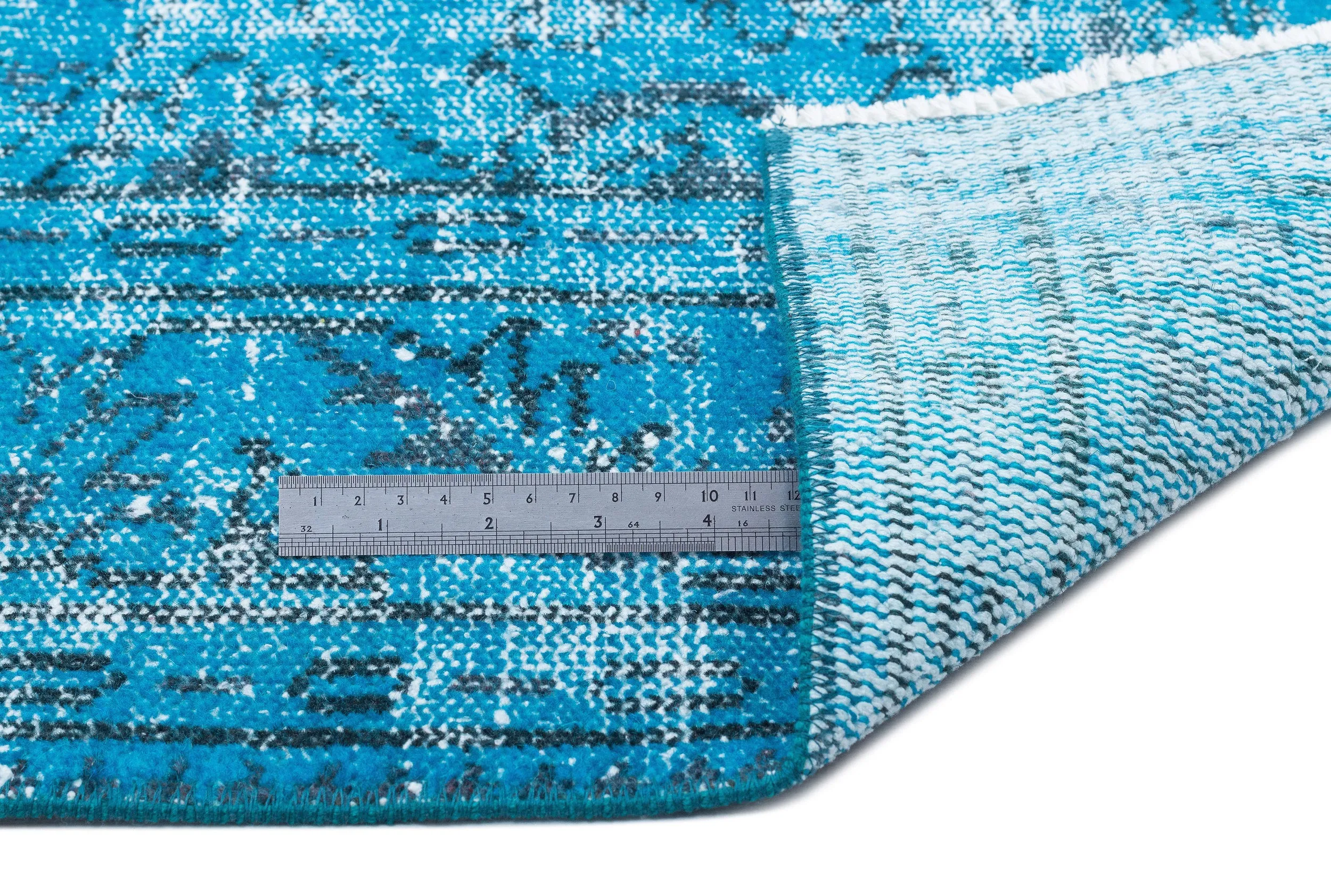 Retro Design Turquoise Over Dyed Vintage Rug 5'10'' x 9'7'' ft 177 x 291 cm