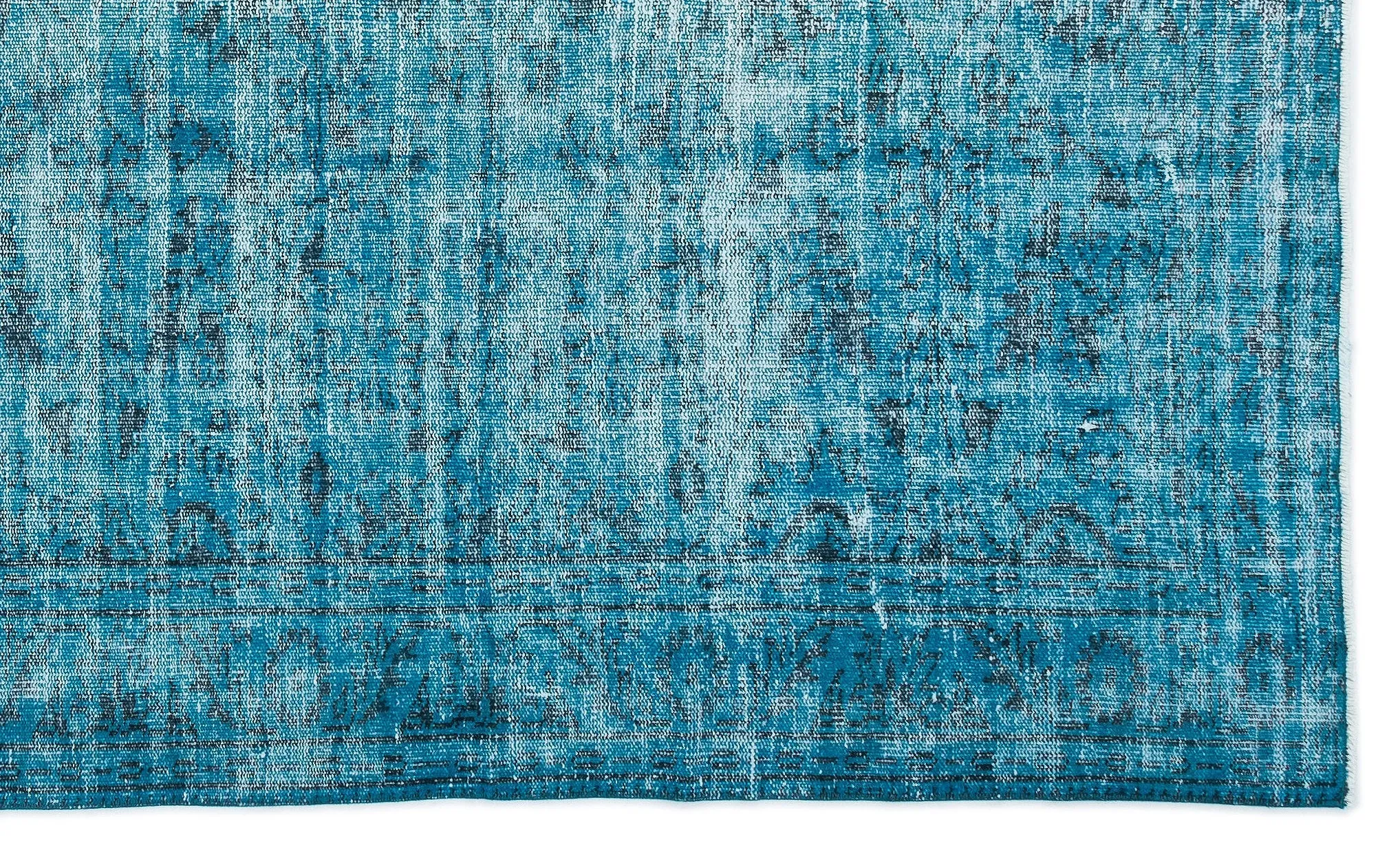 Retro Design Turquoise Over Dyed Vintage Rug 5'10'' x 9'7'' ft 177 x 291 cm
