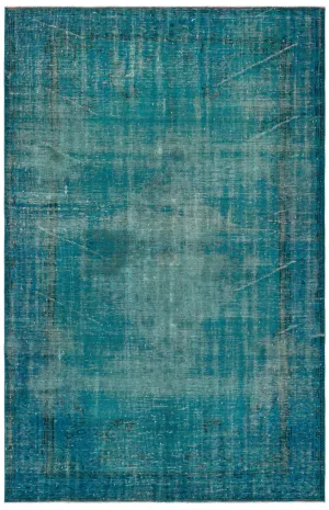 Retro Design Turquoise Over Dyed Vintage Rug 5'11'' x 9'2'' ft 181 x 279 cm