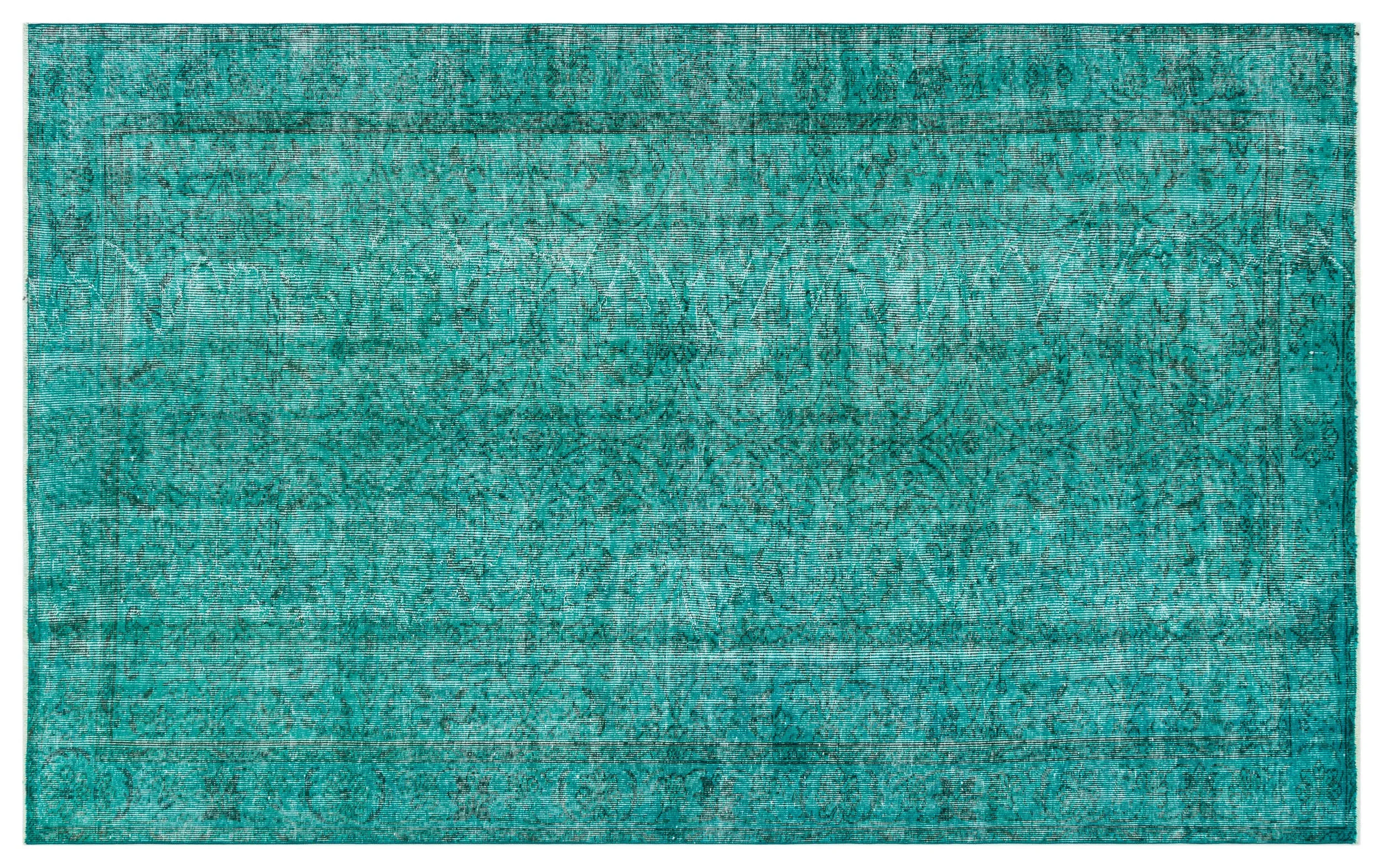 Retro Design Turquoise Over Dyed Vintage Rug 5'5'' x 8'8'' ft 165 x 264 cm