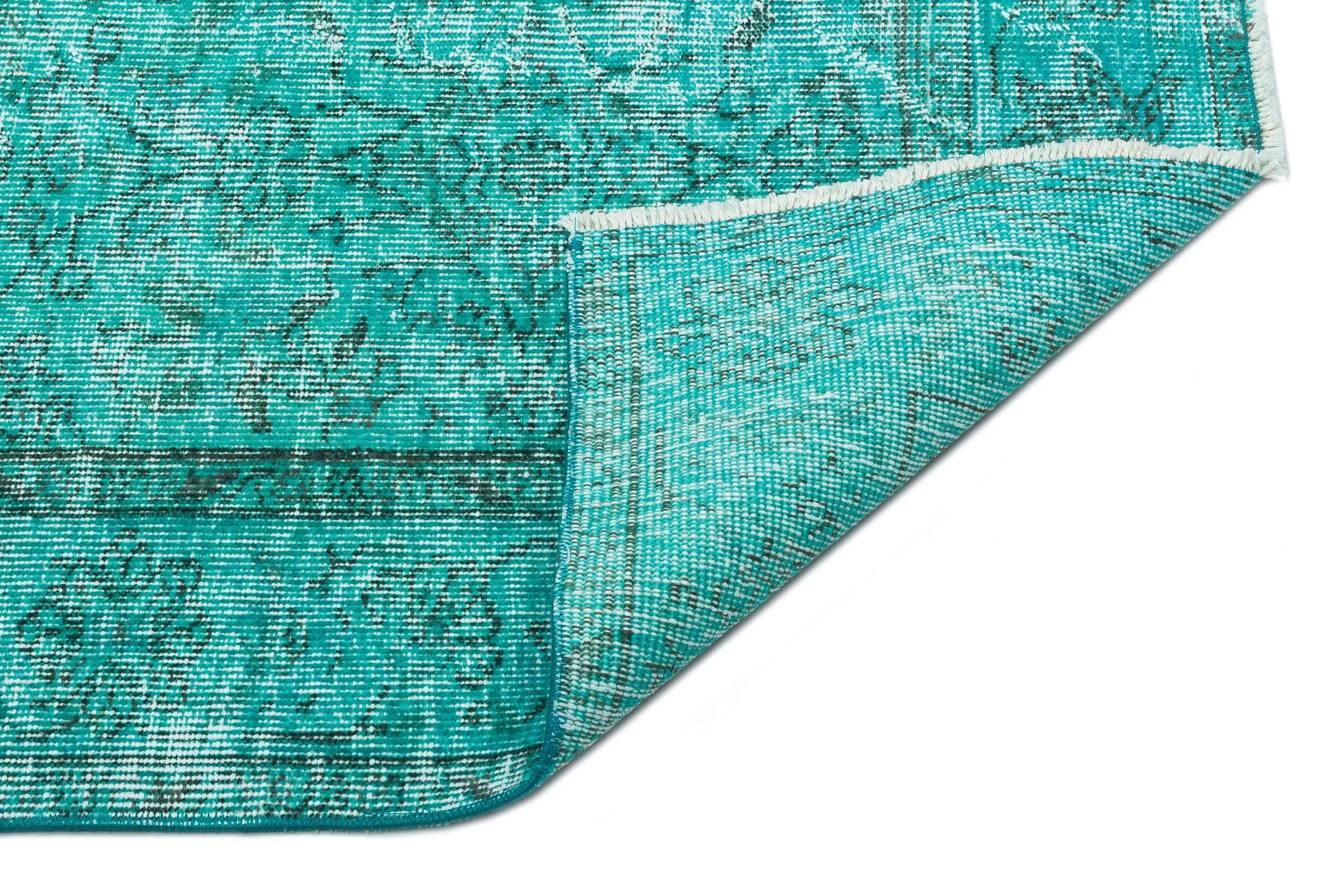 Retro Design Turquoise Over Dyed Vintage Rug 5'5'' x 8'8'' ft 165 x 264 cm
