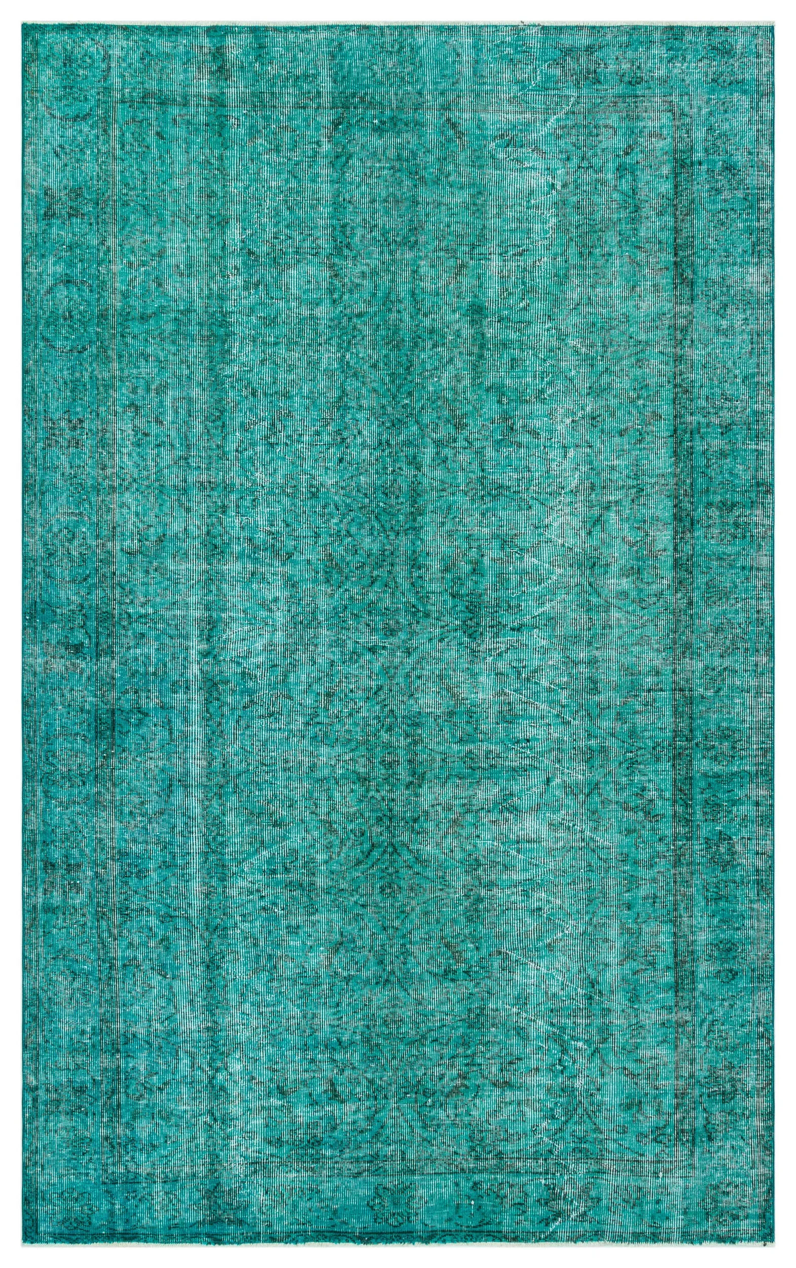 Retro Design Turquoise Over Dyed Vintage Rug 5'5'' x 8'8'' ft 165 x 264 cm