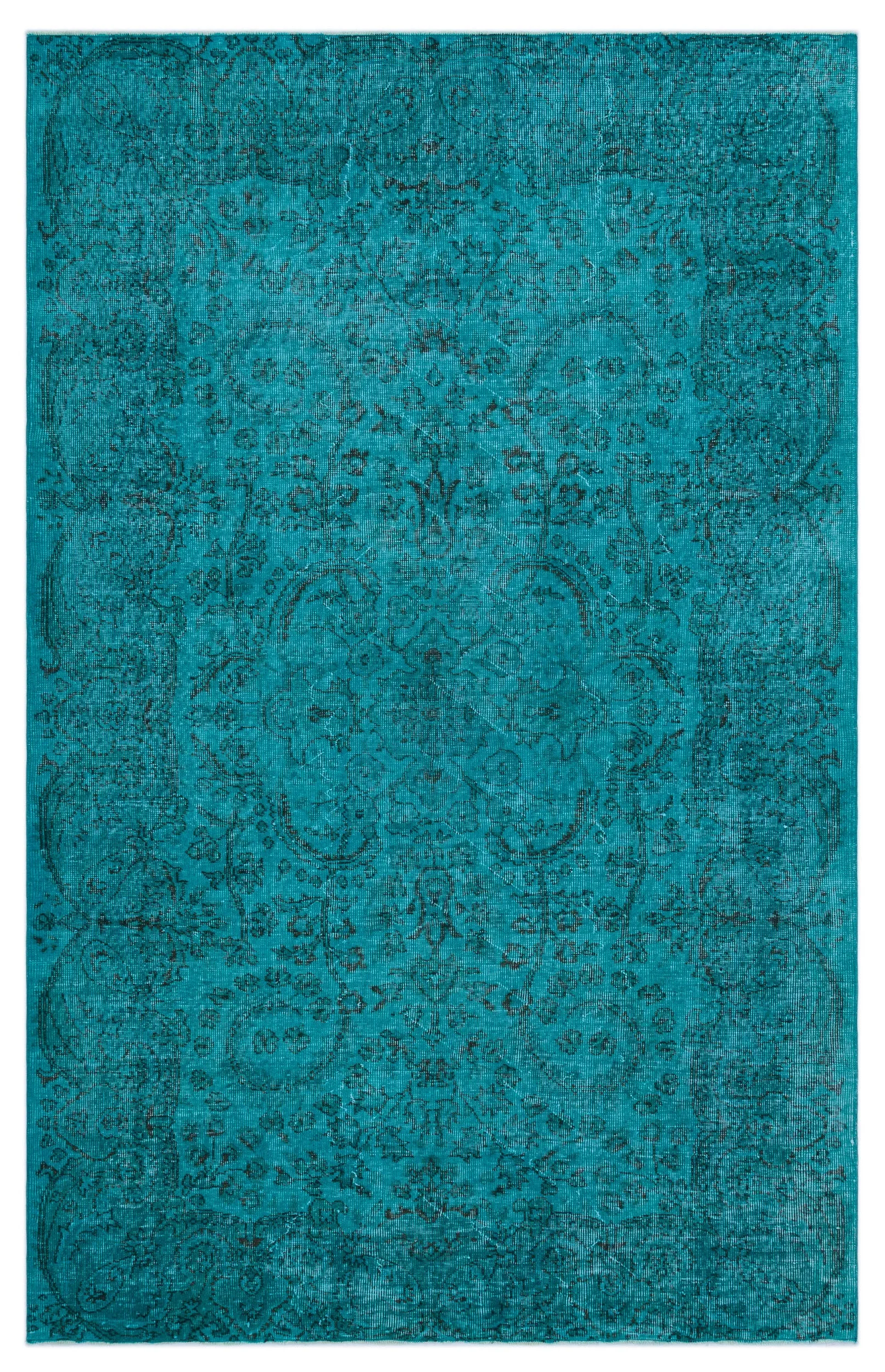 Retro Design Turquoise Over Dyed Vintage Rug 5'9'' x 9'2'' ft 174 x 279 cm