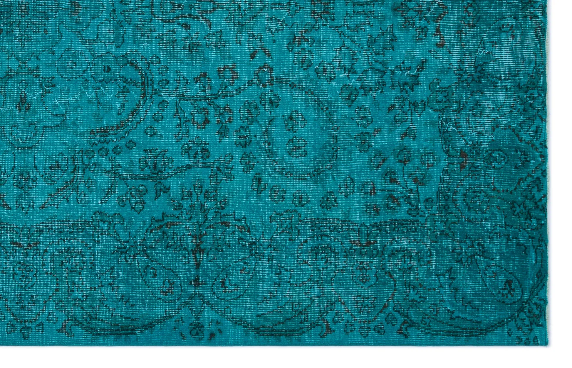 Retro Design Turquoise Over Dyed Vintage Rug 5'9'' x 9'2'' ft 174 x 279 cm