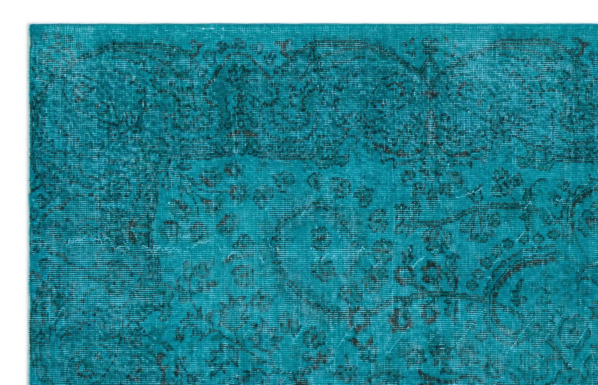 Retro Design Turquoise Over Dyed Vintage Rug 5'9'' x 9'2'' ft 174 x 279 cm