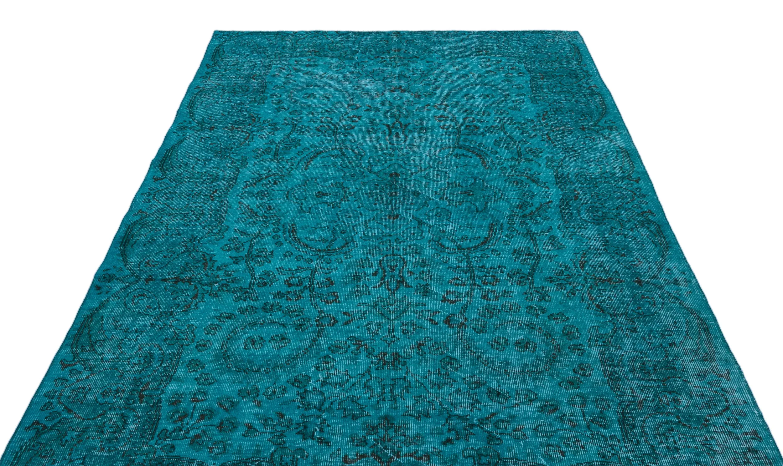 Retro Design Turquoise Over Dyed Vintage Rug 5'9'' x 9'2'' ft 174 x 279 cm