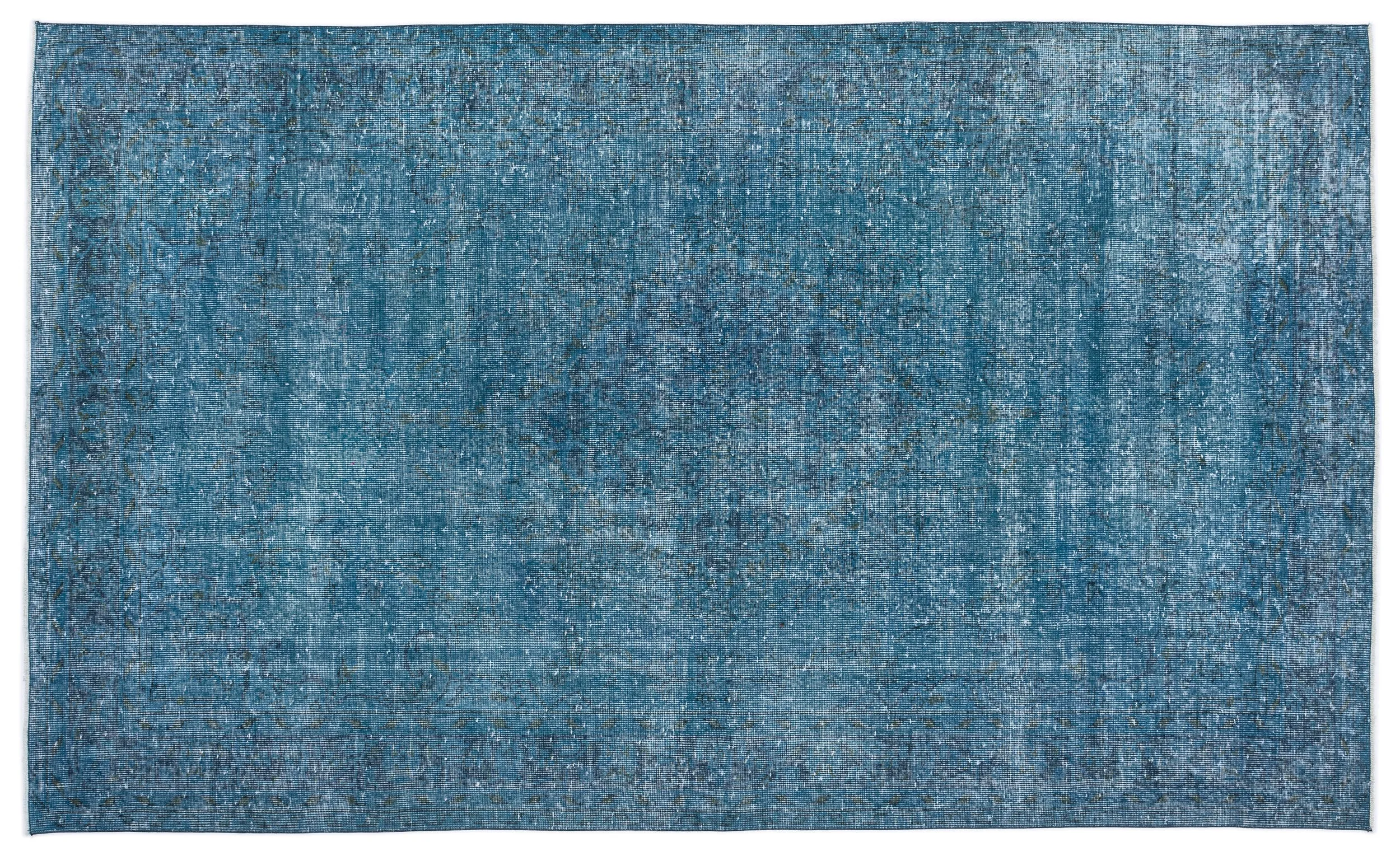 Retro Design Turquoise Over Dyed Vintage Rug 5'9'' x 9'9'' ft 175 x 297 cm
