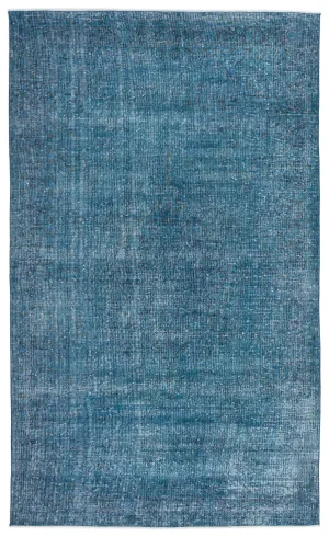 Retro Design Turquoise Over Dyed Vintage Rug 5'9'' x 9'9'' ft 175 x 297 cm