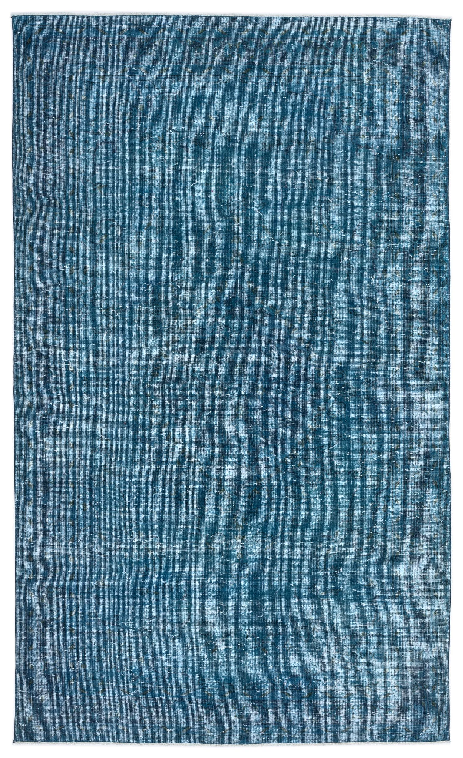 Retro Design Turquoise Over Dyed Vintage Rug 5'9'' x 9'9'' ft 175 x 297 cm