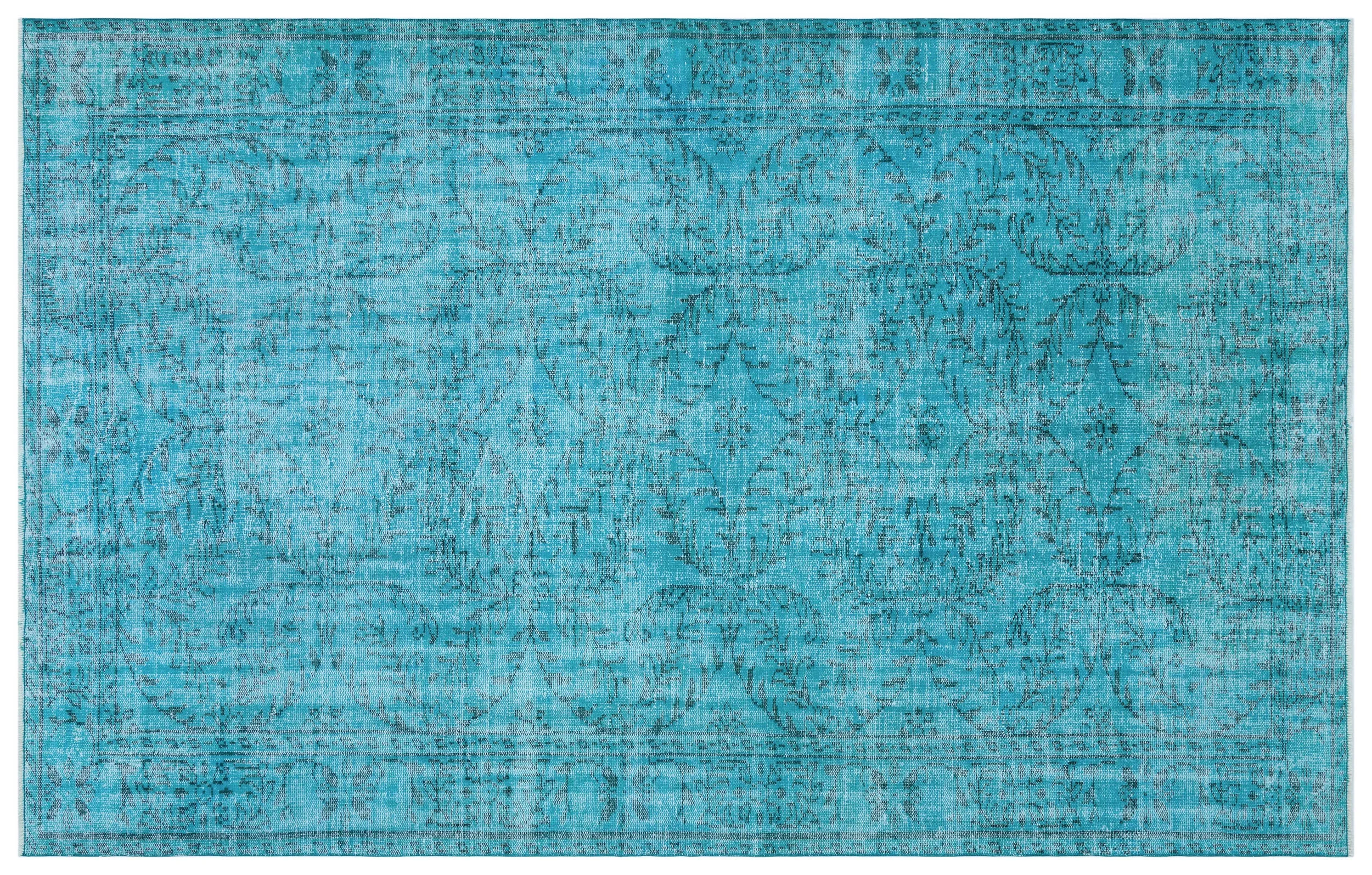 Retro Design Turquoise Over Dyed Vintage Rug 6'0'' x 9'6'' ft 183 x 290 cm