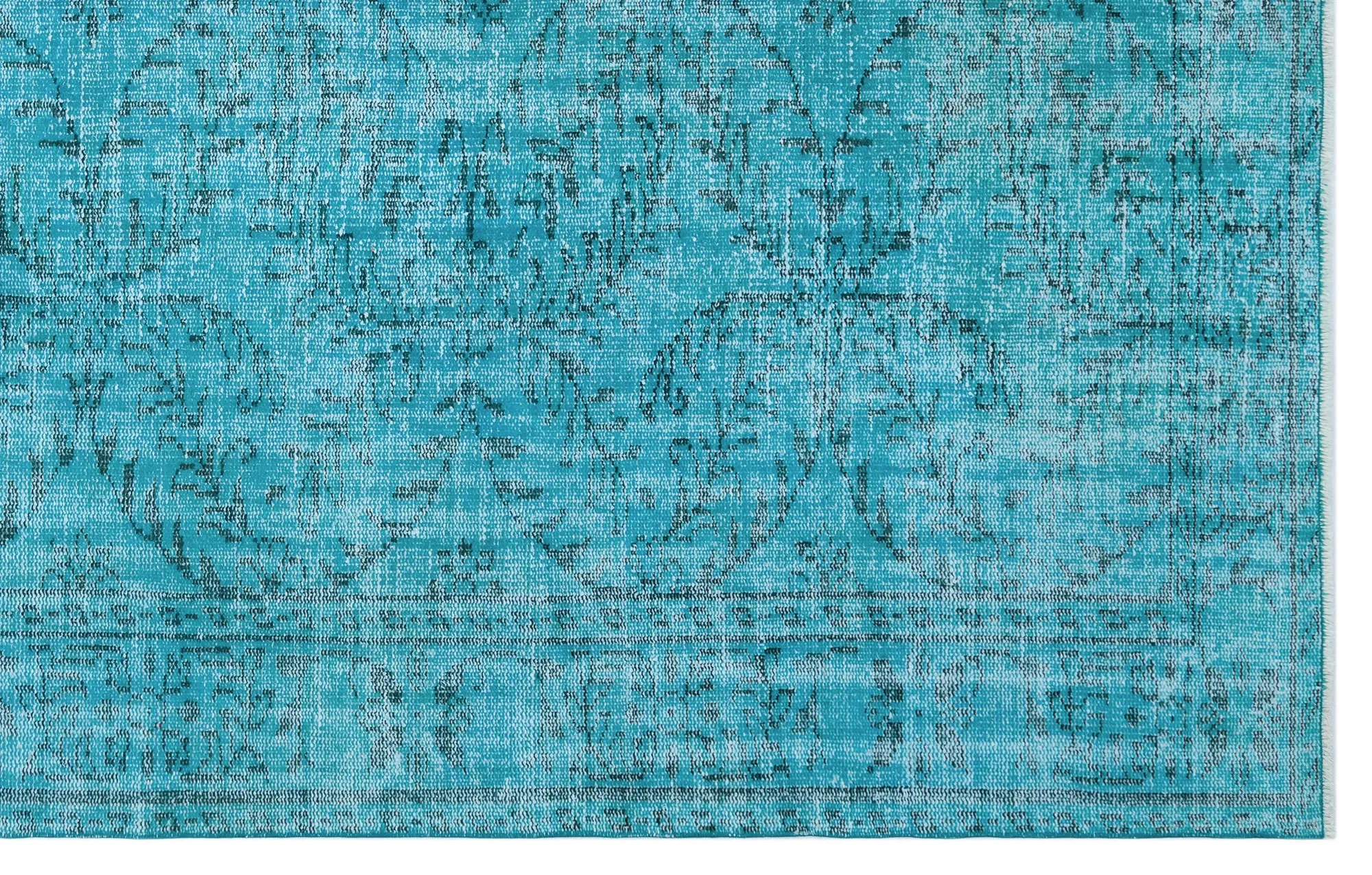 Retro Design Turquoise Over Dyed Vintage Rug 6'0'' x 9'6'' ft 183 x 290 cm